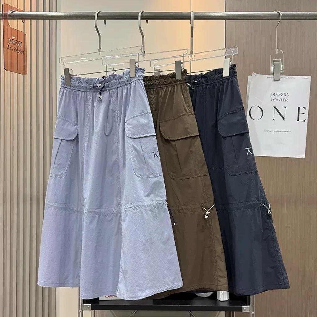 Spring Outdoor Women's Skirt Elastic Waist Pleated Breathable Quick Dry Waterproof Half-length Sun Protection Long Skirt
