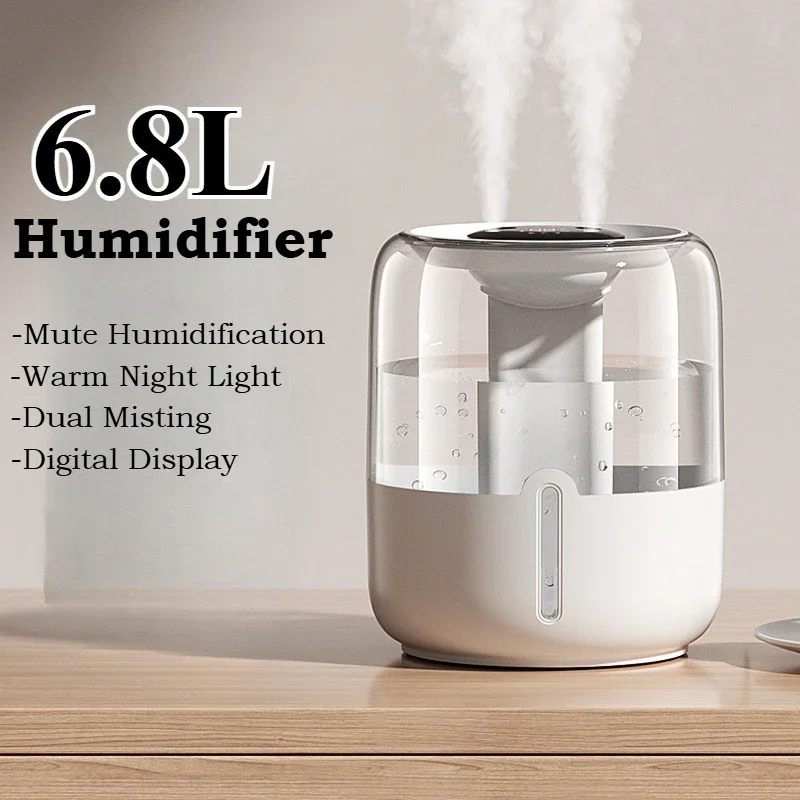 

New Large Capacity Humidifier For Large Room Home Bedroom USB Double Port Spray Quiet Ultrasonic Air Humidifier With Night Light