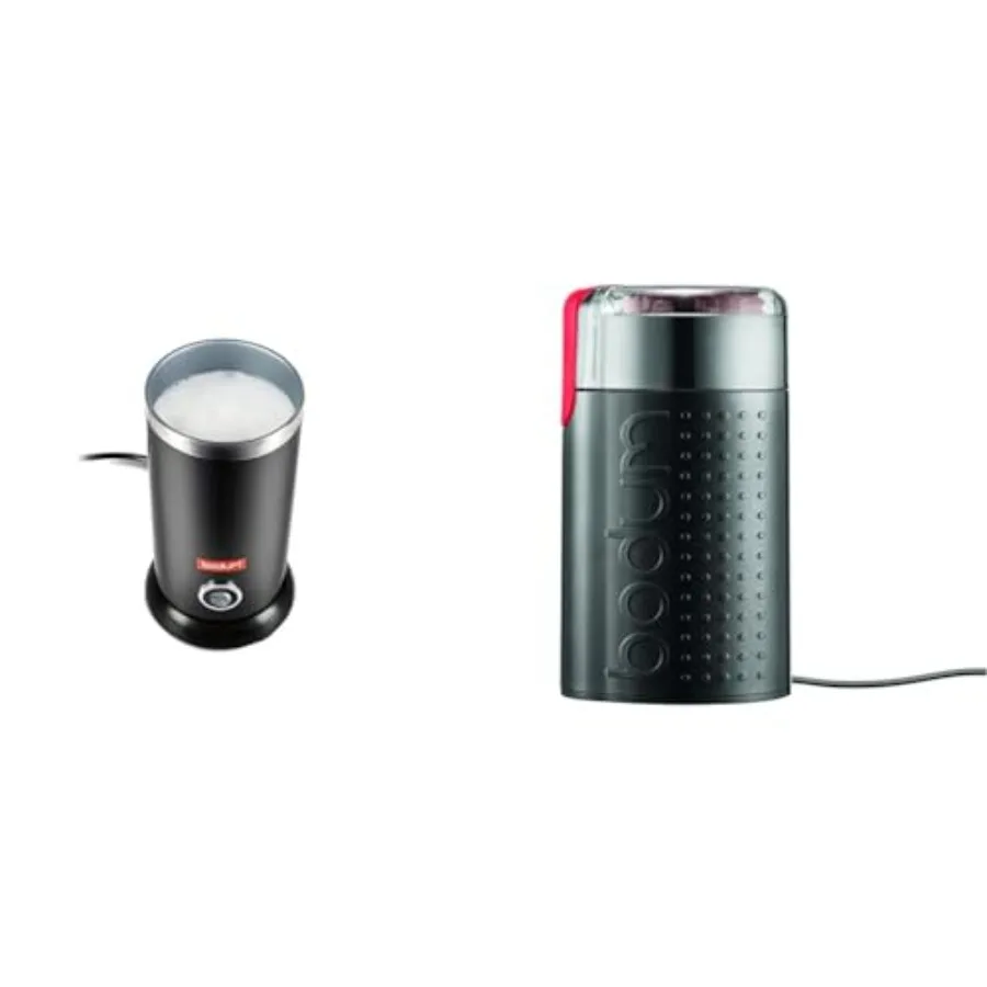

Bodum Bistro 10oz Milk Frother Blade Coffee Grinder Bundle for Espresso and Coffee Making Stainless Steel with Black Handle Com