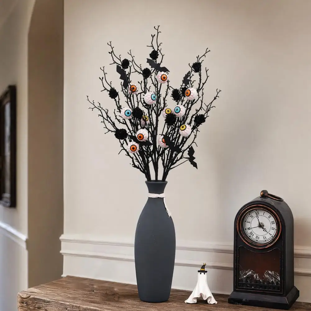 Halloween Artificial Branch Halloween Decoration Branch Halloween Black Artificial Branches with Eyeball Picks Bat Pine Cone