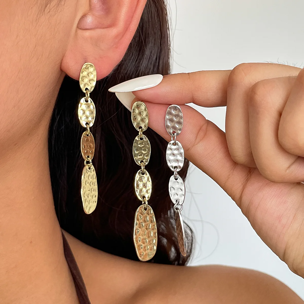Boho Gold Silver Drops Irregular Ellipse Metal With Vintage Dimple Design Cute Jewelry Accessories For Women Beach Party Outfits