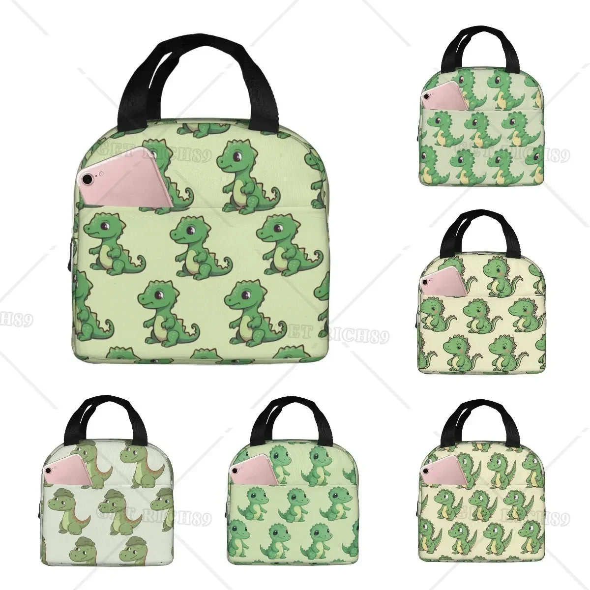 

Cute Green Dinosaur Animal Insulated Lunch Bag - Chic & Practical, Reusable Portable Lunch Box for Office, Picnics, Outdoor