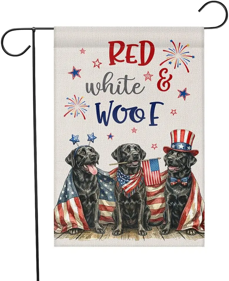 4th of July 3 Black Labrador Retriever Dogs Garden Flag, Double-Sided Festive Lab Dogs Patrioctic Banner, Yard Outdoor Front uui
