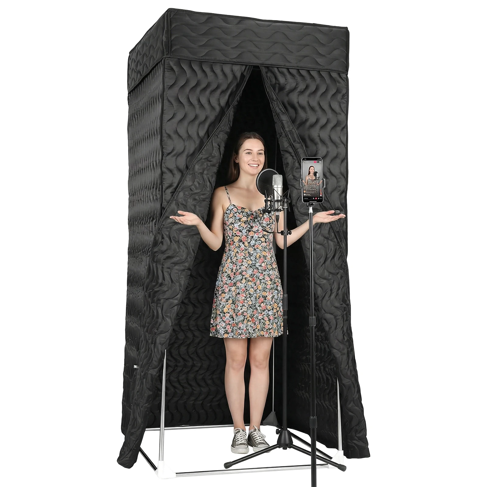 

360 ° Портативная звукозаписывающая кабина с простой установкой, без эффекта эха, с толстыми акустическими матами для студийной записи, пения и подкастов