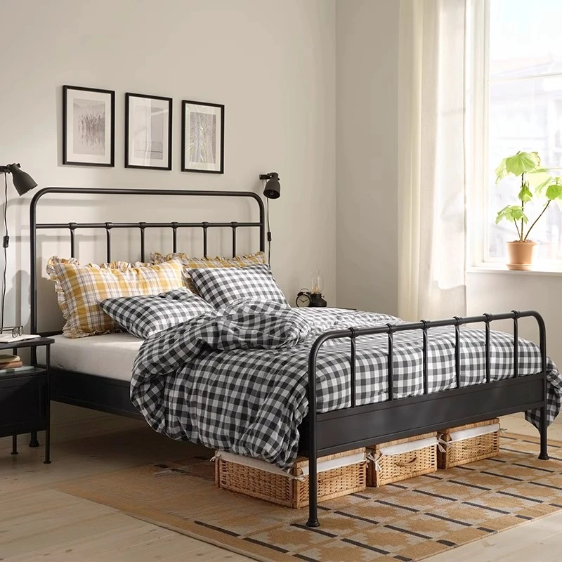 

Nordic Style Luxury Simple Modern Iron Frame Bed Double Bed Bedroom Beds Bedroom Furniture Mattress Set Bedside Table Frame