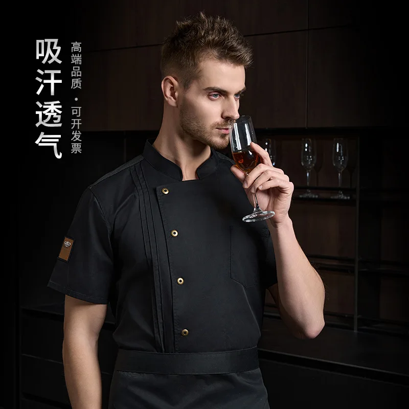 

High-end chef workwear for men, short-sleeved, summer breathable, suitable for hotels, restaurants, western dining halls, kitche