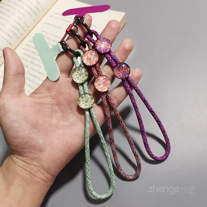 

Мобильный телефон ремешок для короткого браслета с цветным рисунком из кристаллов и камней, регулируемый прочный простой браслет с защитой от потери, ремешок для брелока