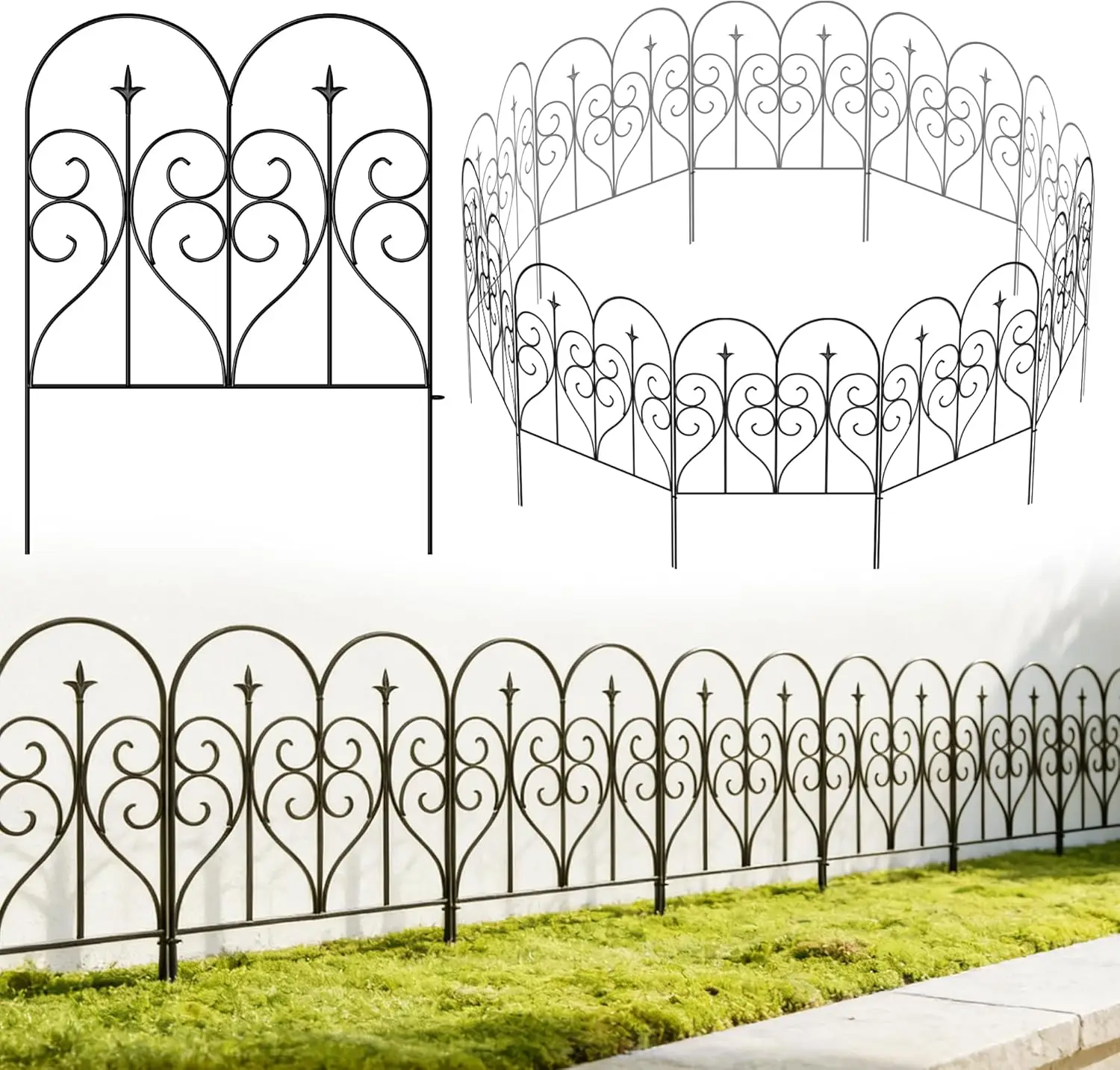 

32"H x 10'L Rustproof Metal Garden Fence Panel - Pet Barrier, Yard Border for Patio & Flower Beds