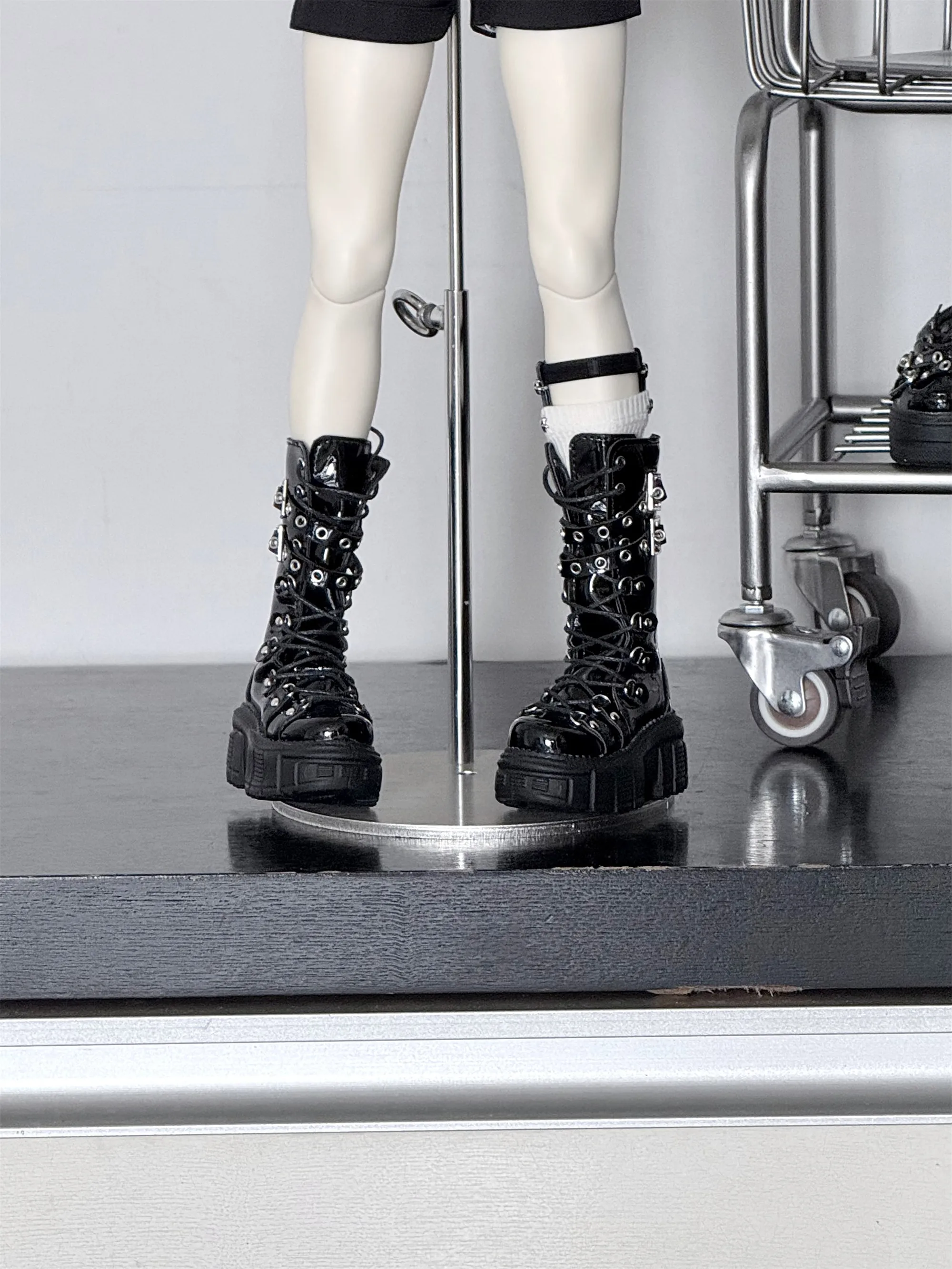 1/4 ID75 Knee-high Chunky-heeled Boots In Stock BJD Doll Shoes Boys Girls Black Brown Glossy Leather High Boots Doll Accessories