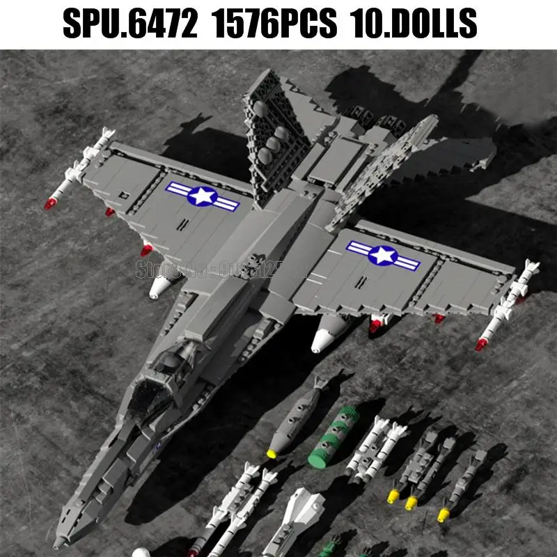 88005 1576pcs Military Navy Carrier-based F18 Hornet Fighter Missile 10 Dolls Boy Building Blocks Toy