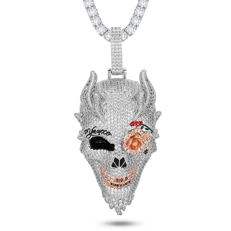 

Hip Hop Claw Setting 5A+ CZ Stone Bling Iced Out Cool Rose Flower Dragon Skull Pendants Necklaces for Men Rapper Jewelry