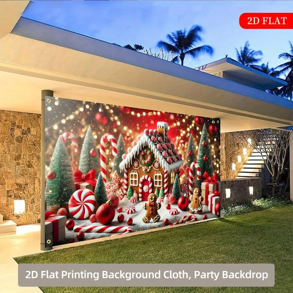 1pc supergrote peperkoekhuisachtergrond - feestdecoratie, binnen/buiten Kerstmis, bruiloft, verjaardag