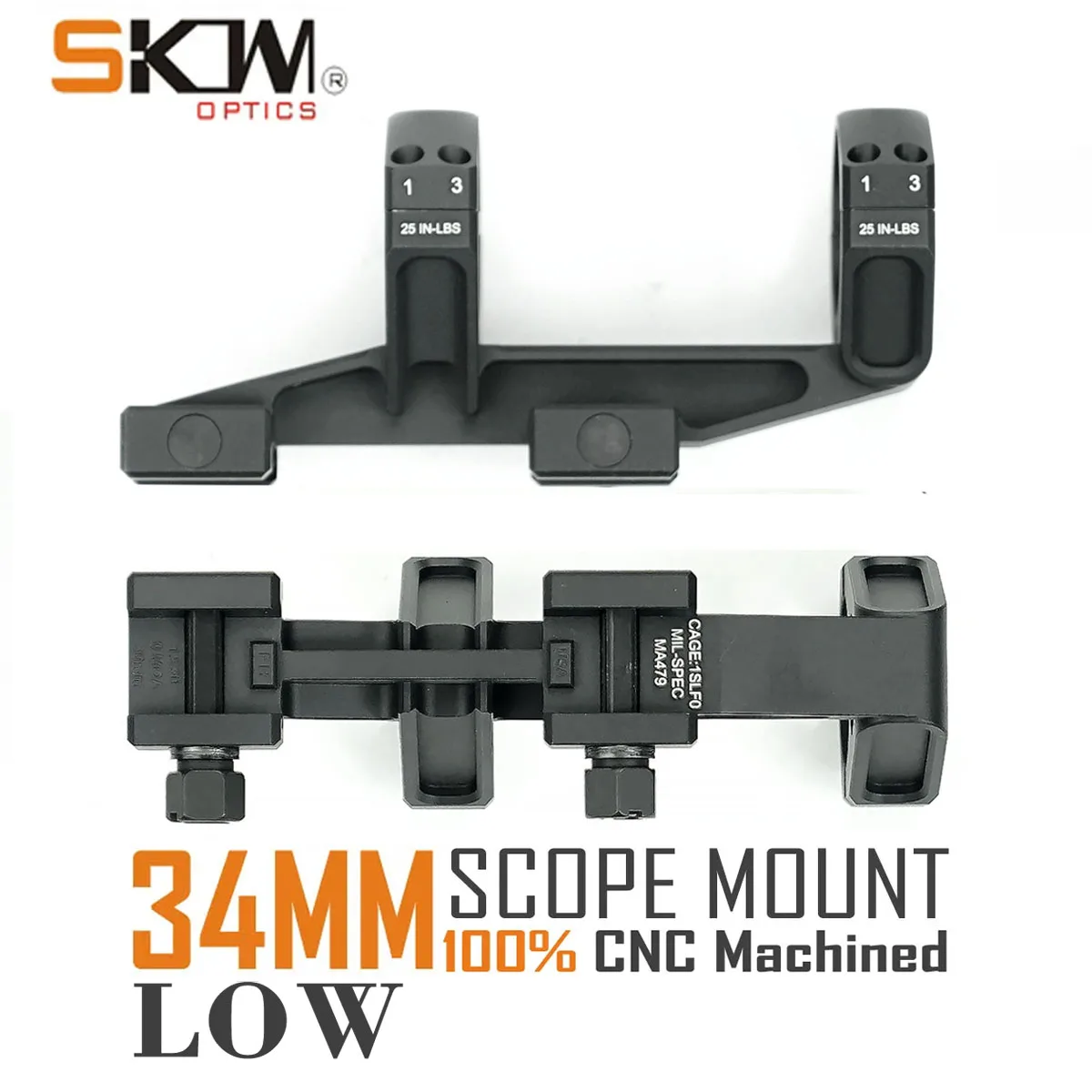 Anelli per cannocchiale da SKWoptics-34 mm, montaggio a basso AR15 M4 CNC, 1913 binari Picatinny