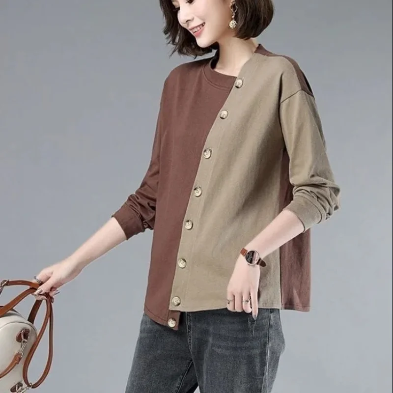 

Irregular Splicing Tops Look Slim and Loose Long-sleeved Base T-shirt