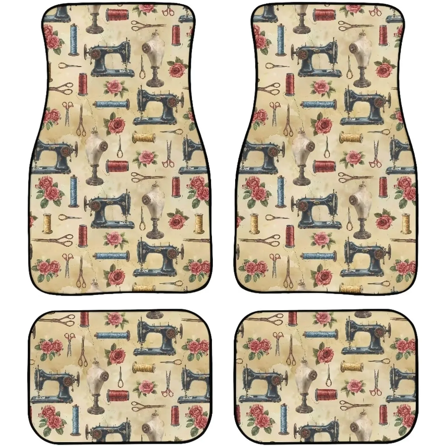 Classic Sewing Machine, Floral Car Mat, Creative Windmill All-Season Protection Suitable For Suvs, Vans, Sedans, And Trucks (Ret