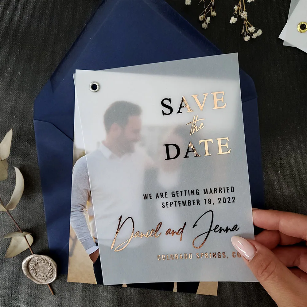 Custom Wedding Invitation With Vellum Paper Gold Foil Thank You Card Save The Date Bridal Shower Party Anniversary Gifts