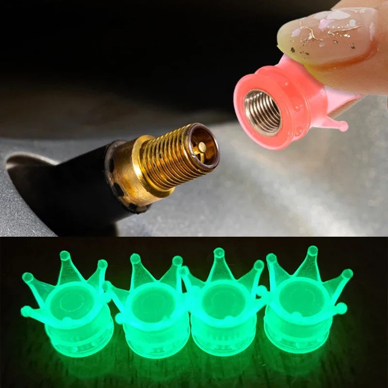 

Universal Luminous Crown Tire Valve Caps for Car Motorcycle Bike Tyre Decorative Stem Caps Dust-proof Cover Fluorescent Cap