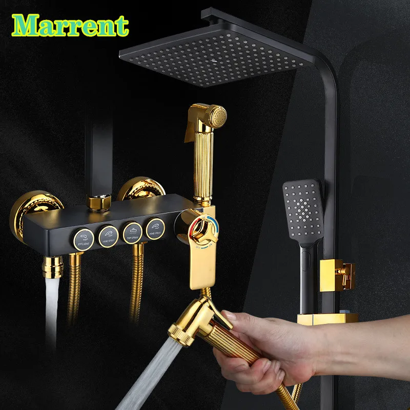 

Luxury Bathroom Shower System with Thermostatic Shower Mixer Faucets Hot Cold Bathroom Faucet Rainfall Thermostatic Shower Set