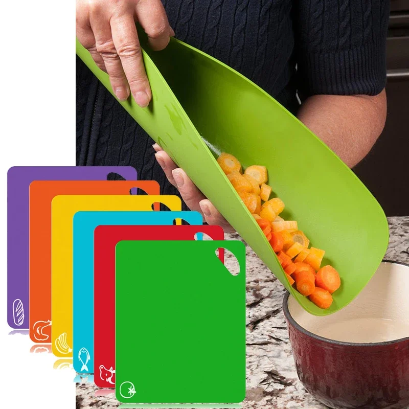 

4-6PCS/set Plastic Kitchen Cutting Board Mat Set Non-slip Cutting Board Dishwasher Safe 6 Colored For Kitchen Supplies Non-Stick