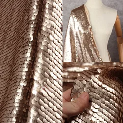 Metallic Fish Scale Stage Gold Sequin Fabric for Clothing  Wedding Dress Garmen Designer Fabric Wide 130cm Sold By the Yard