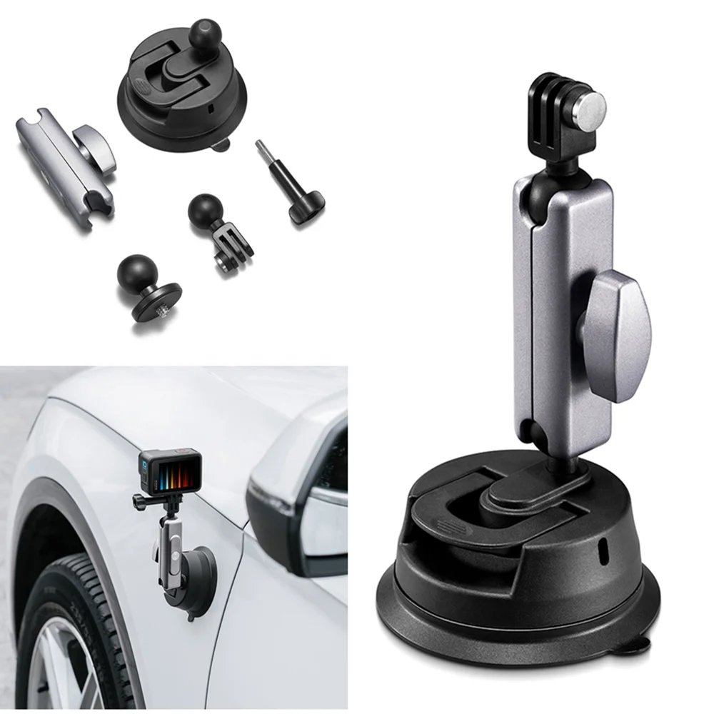 Metal Car Phone Action Camera Holder Suction Cup 360 Adjustable 1/4 Standard Adapter For GoPro Insta360 DJI Action Smart Phone