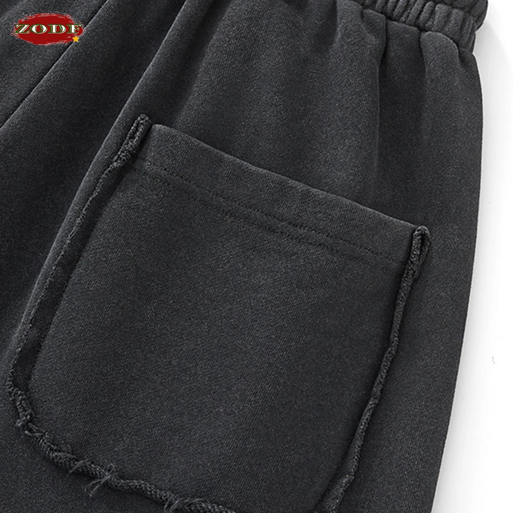ZODF خمر رجل غسلها القطن مستقيم السراويل للجنسين 420gsm حافة فضفاضة المتعثرة بنطلون رياضي العلامة التجارية تصميم HY0049
