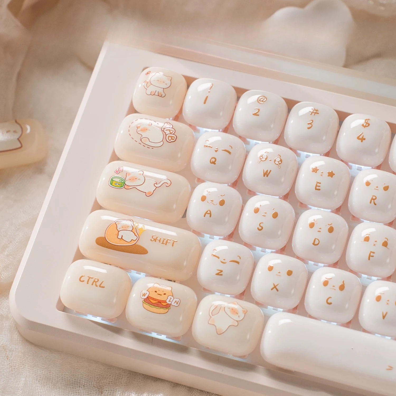 MAIMOOO Keycap PC Material Off White Semi Transparent Keyboard Cute 119 Key Double-sided Texture Keycaps