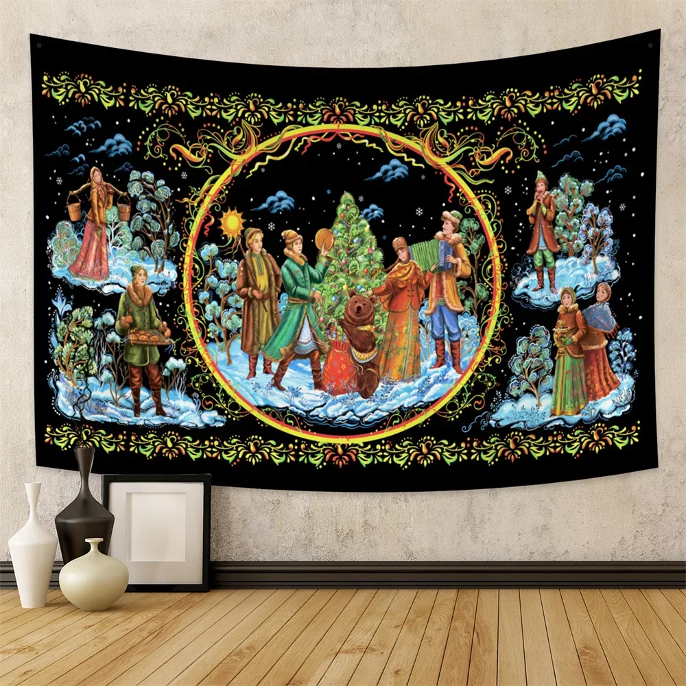 Christmas Tapestry Winter Night Fairy Tale Wall Hanging Cloth  Home Decor Xmas Party Room Decoration Background