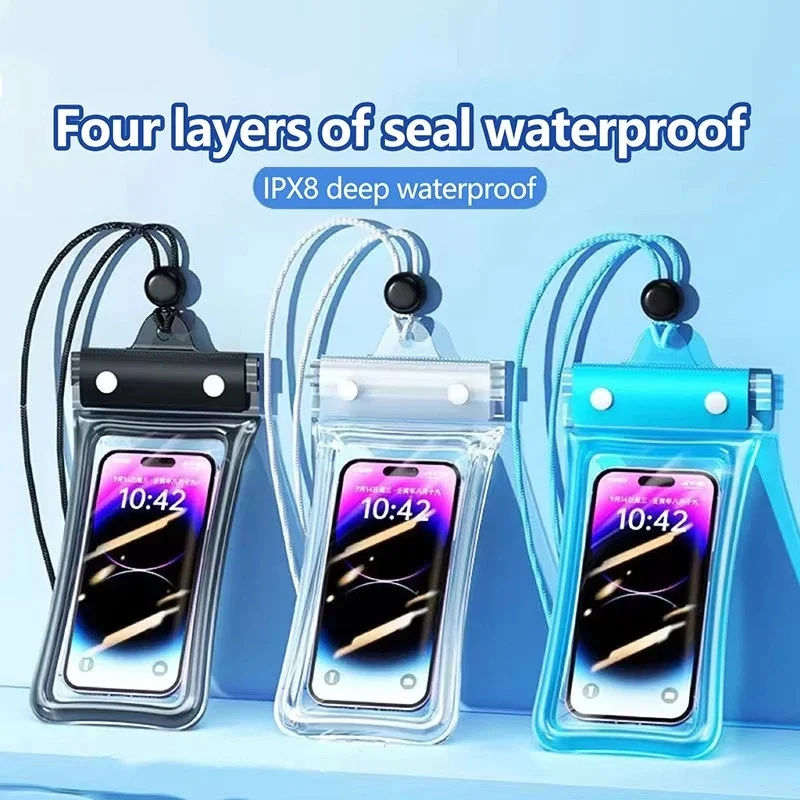 Waterproof Phone Pouch Universal Transparent Touch Screen with Lanyard CellPhones Protector for Beach Swimming Diving Sealed Bag