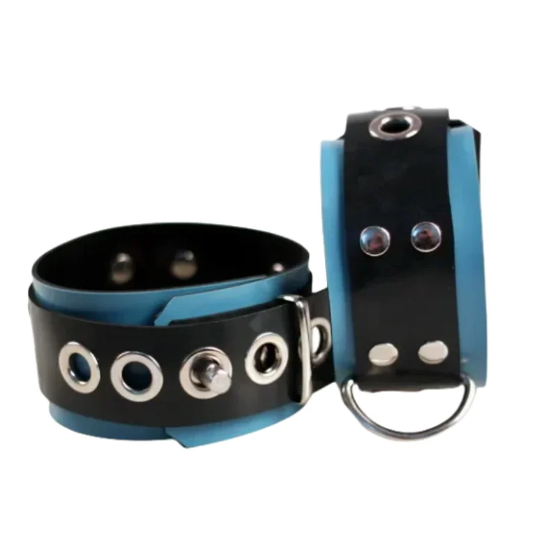 

100% Natural Latex Pure Handmade Rubber Ankle Cuffs Blue The Alternative Slave Bandage Can Be Locked Rubber Fetish