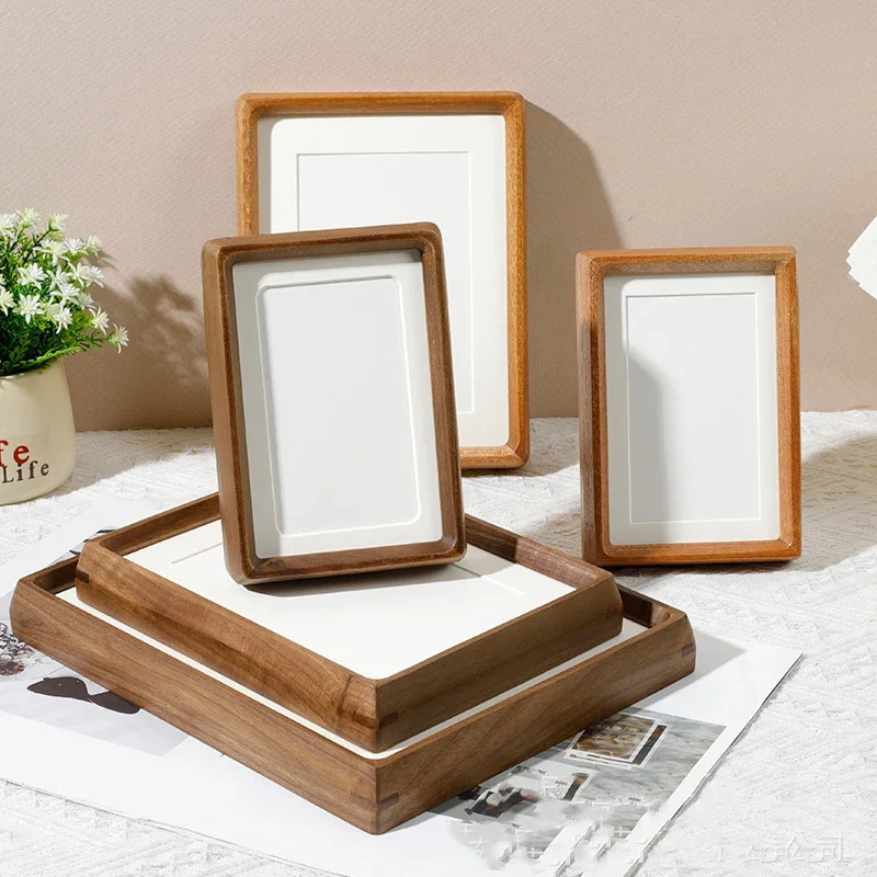 Solid Wood Black Walnut Mortise and Tenon Round Corner Picture Frame Elegant Couple's Photo Frame Display Stand Home Decor