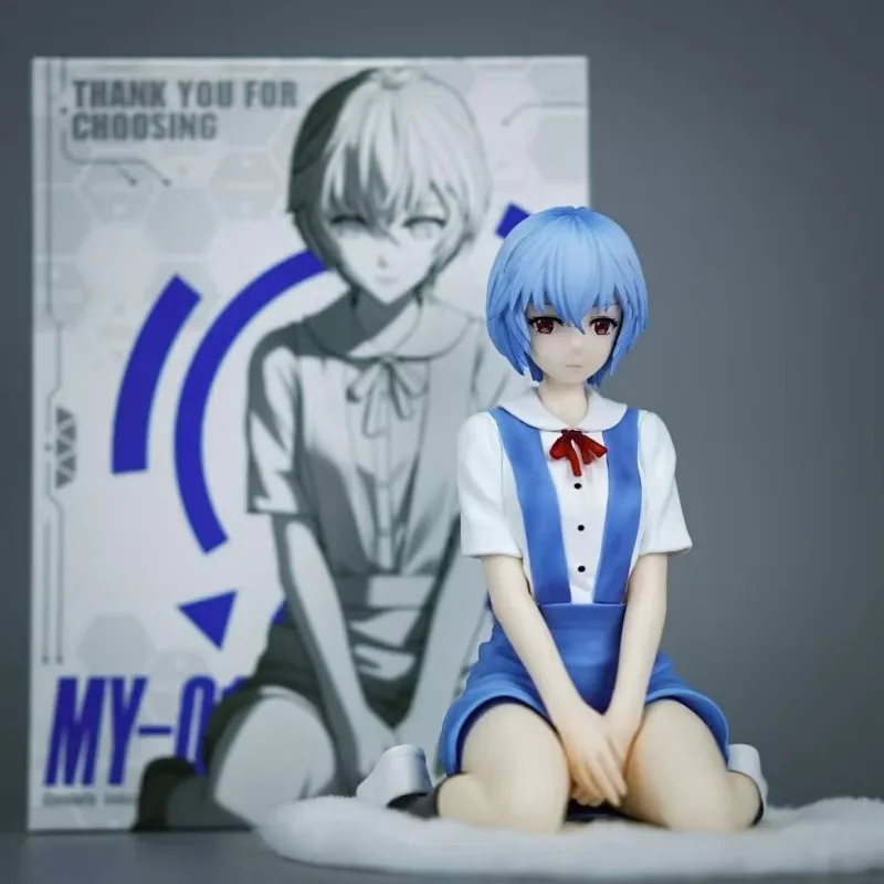 EVA Rei Ayanami School Uniform Kneeling Pose 14cm PVC Figure Model Desktop PC Case Decor Gift