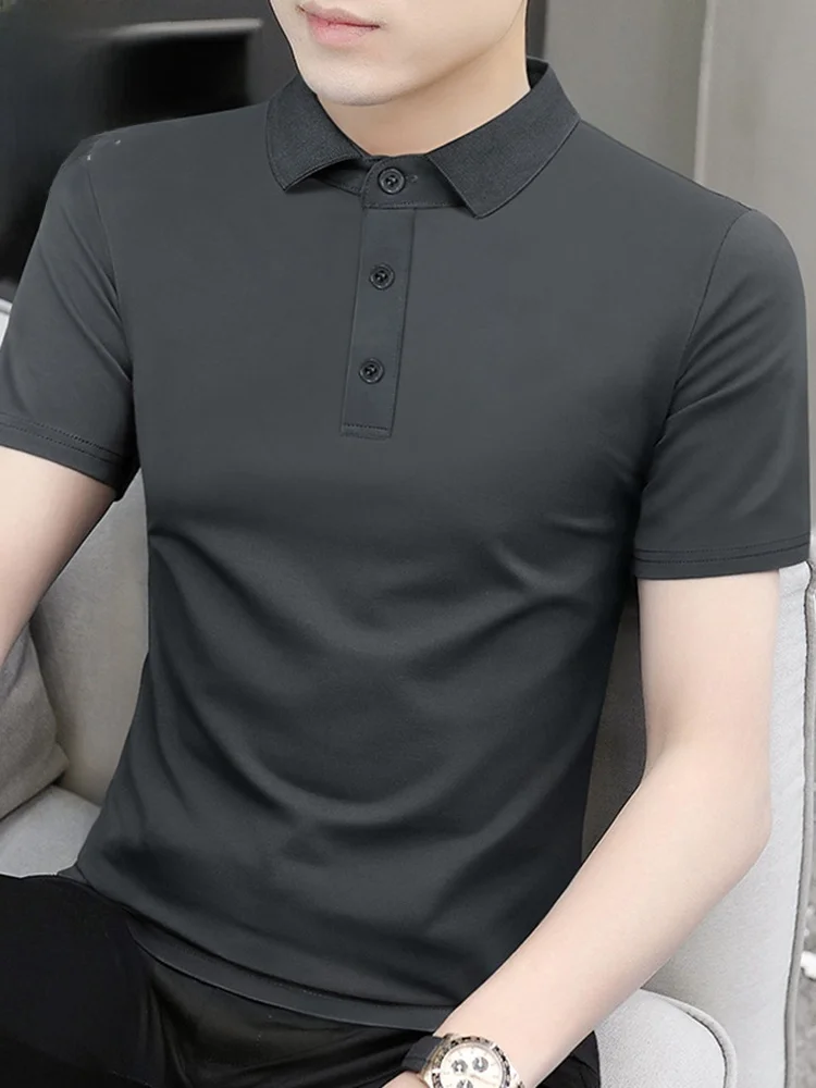 

Мужская футболка-поло из модала, однотонная, с воротником, летняя, деловая, модная, свободного кроя, молодежная, популярная