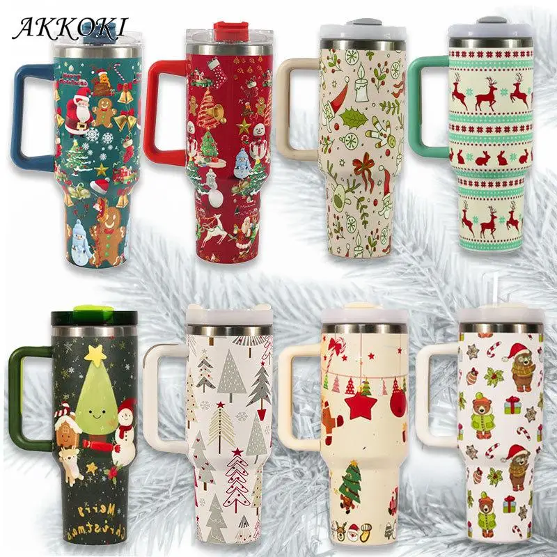 

Christmas Style Travel Coffee Mug Stainless Steel Car Thermal Mug with Straw Vacuum Flask Thermos Tumbler Bottle Water Cup Gift