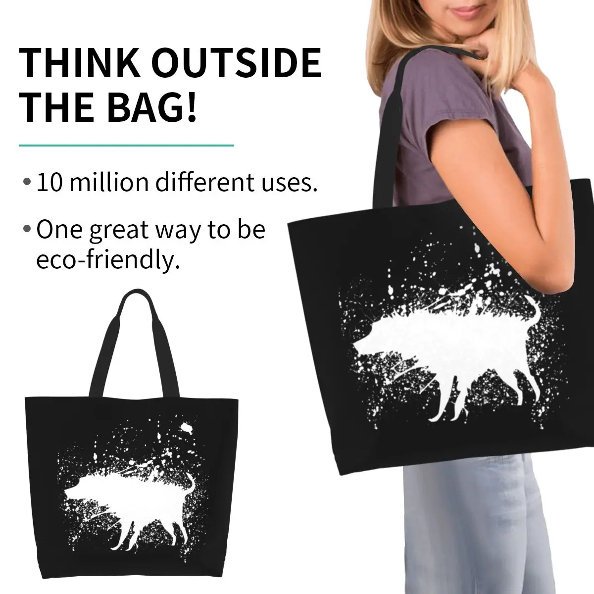 Banksy Splash Dog Shopping Tote Bag Canvas Large Capacity Shoulder Bags Shopper Grocery Handbag for Women