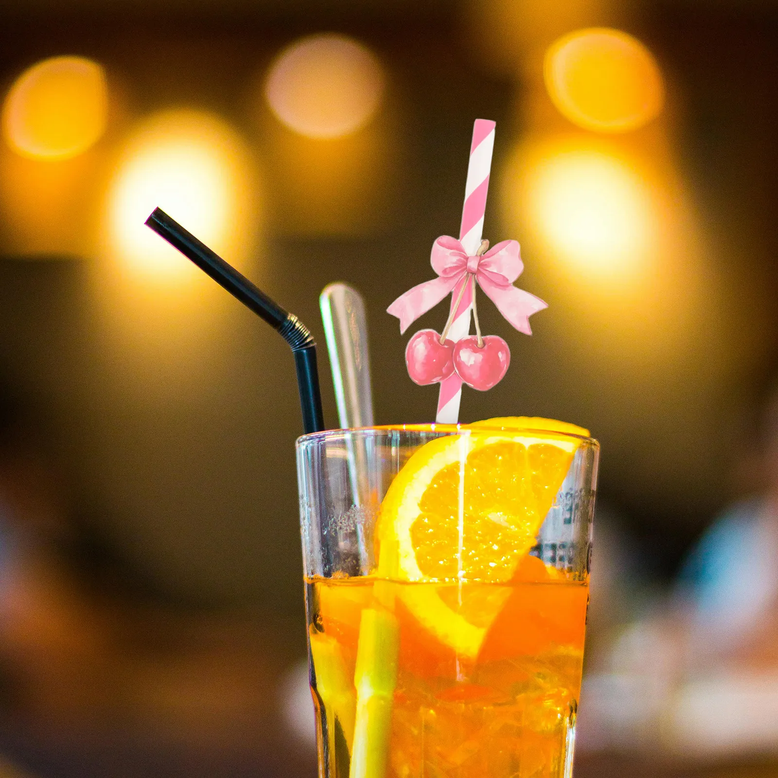 50Pcs Playful Cherry Themed Paper Straws Sturdy Disposable Cold Drink Straws for Cocktail Juice Mocktail Events Birthday