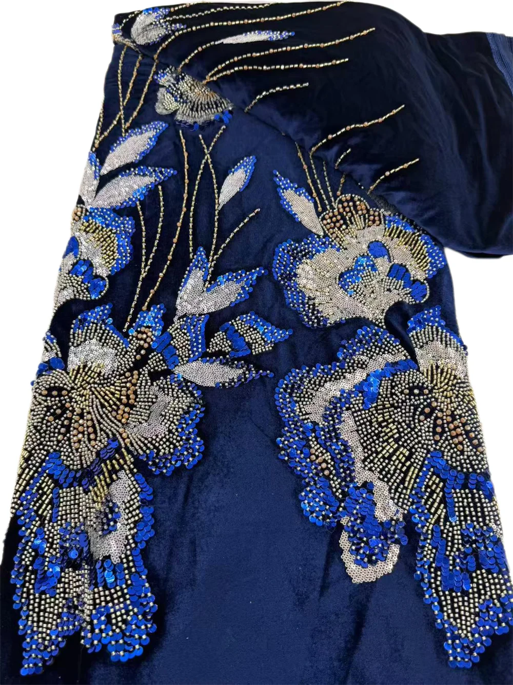 Afrikaanse pailletten fluwelen kantstof, Nigeriaanse en Franse kantstof met kralen, voor het maken van kleding, 2026, hoogwaardige kwaliteit, geschikt voor bruidsjurken en feestjurken, 5 meter.