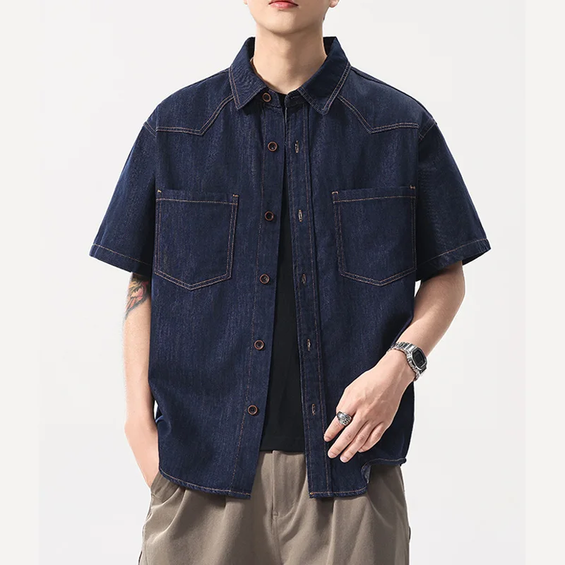 

Summer Lightweight Thin Denim Shirt Men Fashion Loose Casual Plus Size Vintage Short Sleeve Jeans Shirts Cityboy BlousesYY148