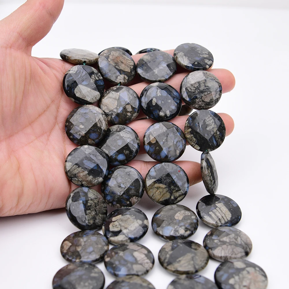APDGG 25mm Natural Gray Opal Stone Jasper Faceted Coin Slice Loose Pendant Beads 15.5'' Strand Jewelry DIY