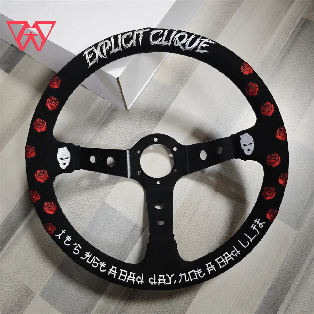 Universal 14 inch 350mm Suede Embroider JDM Car Aluminum Racing Steering wheels Deep Corn Drifting Sport Auto Steering Wheel