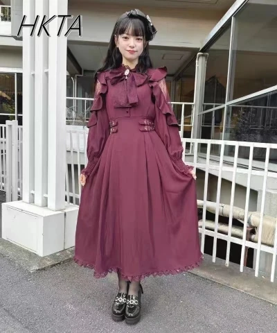 

Японские платья Rojita, женское осеннее платье 2022, новое платье Mine Show, высокое тонкое длинное платье с открытыми плечами и тонкой талией, платье Лолиты с длинными рукавами