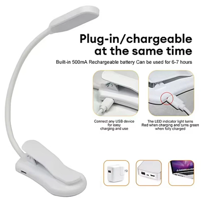 

Перезаряжаемая лампа для чтения книг, светодиодная лампа для чтения книг в постели — уход за глазами, регулируемая яркость, 3 цветовые температуры