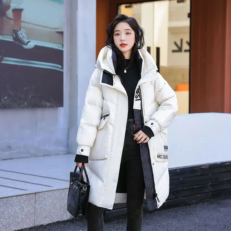 Parkas Coats New Women Down Jacket Winter Coat Female Mid Length Version Parkas Loose Large Size Warm Outwear Hooded Versatile