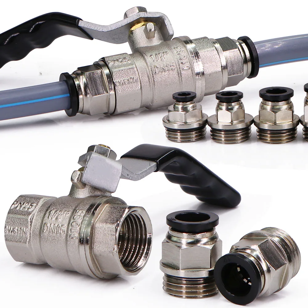 6-16mm Ball Valve Hose Adapter w/ Extended Handle Quick Connector Brass Switch Tool Garden PE Tubing Stop Water for Oil Air Gas