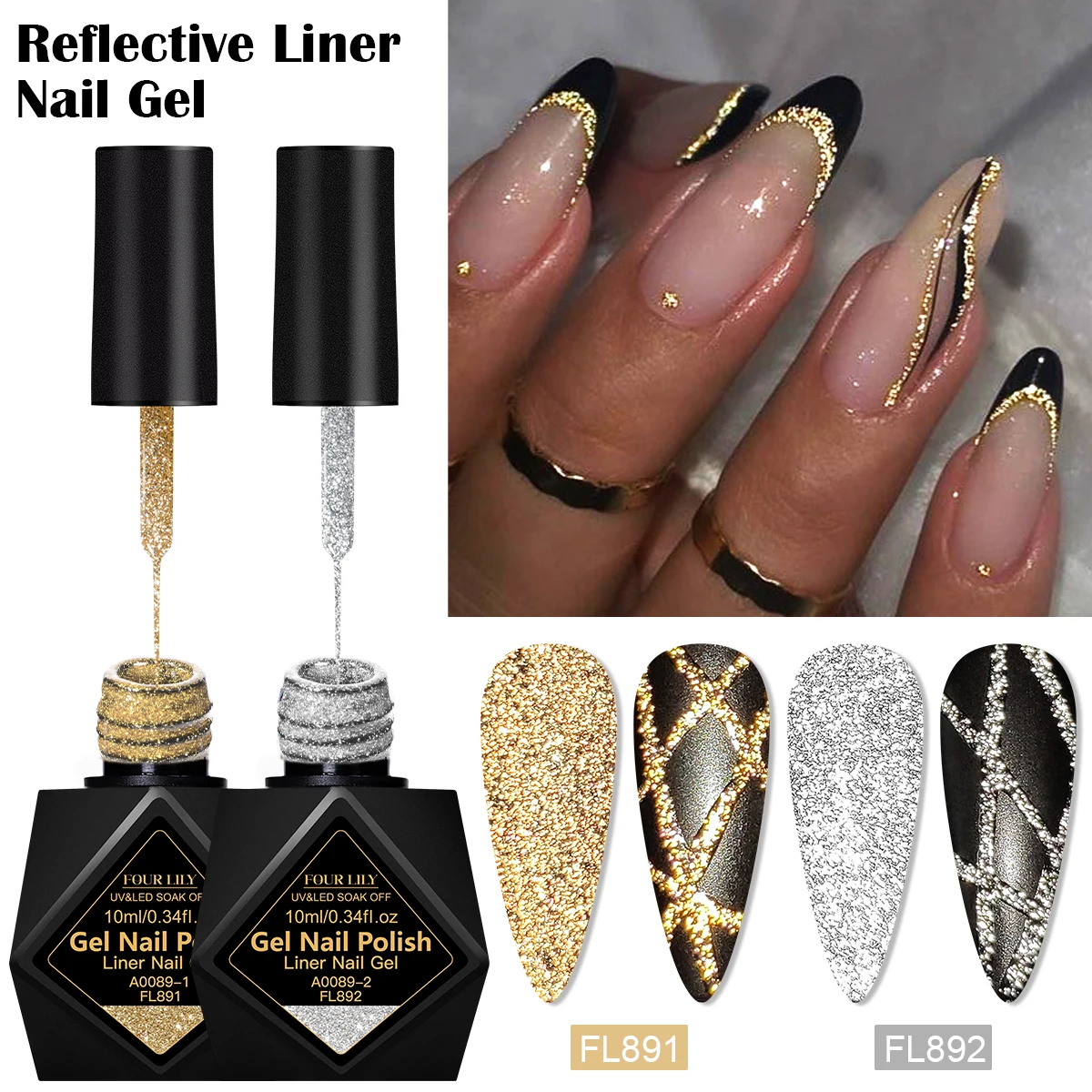 10 ml Gold Silber Reflektierende Glitter Liner Gel Nagellack Set Helle Funkelnde Französisch Semi Permanent Nagel Malerei UV Französisch Gel