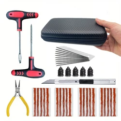 45pcs Car Tire Repair Tool Kit Studding Tool Auto Bike Puncture Plug Garage Needle Nose Pliers Vacuum Film Tools