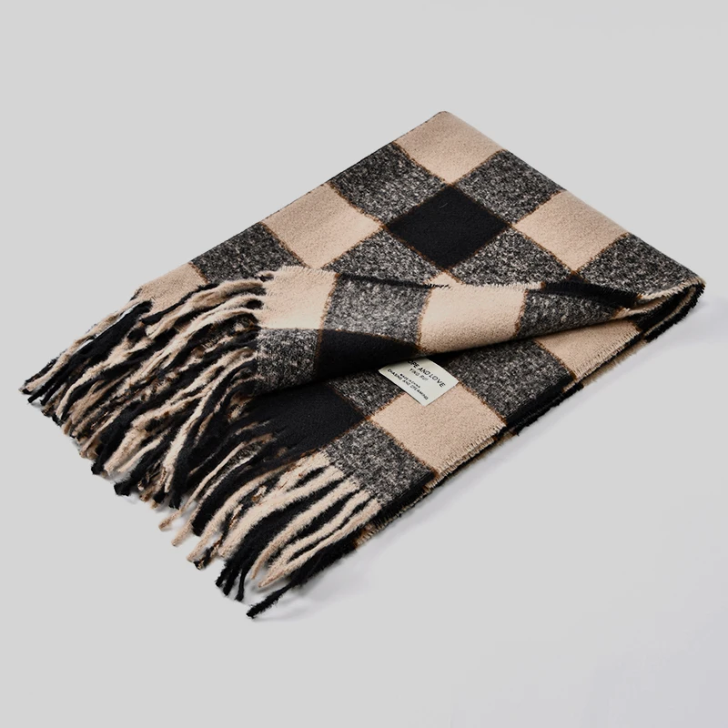 2024 New Tassel Cashmere Scarf Color Contrast Plaid Shawl Wrap Woman Winter Scarf Soft Pashmina Echarpe Thick Warm Stoles Muffle