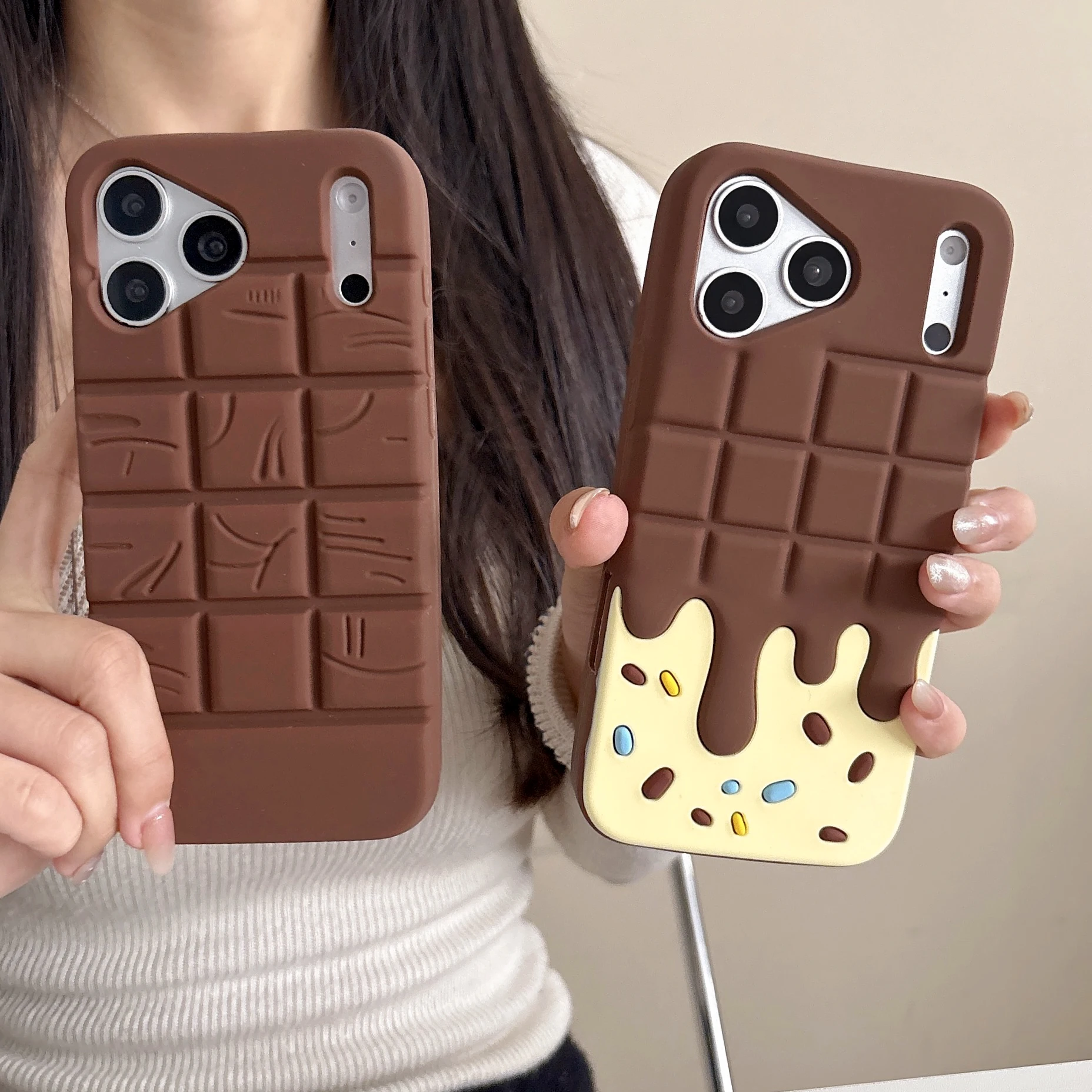 

3D Melt Chocolate Bar Silicone Phone Case, Cute Soft Shockproof Protective Cover for iPhone 17/16/15/14/13 Pro Max,17Promax Skin