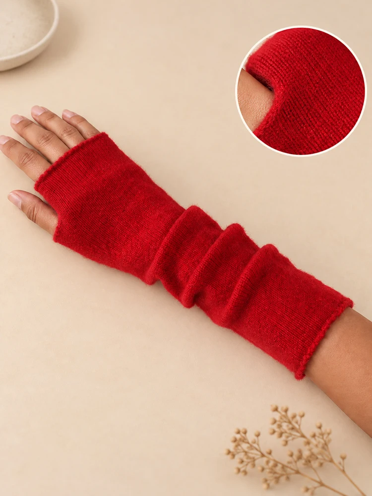 Women 100% Wool Long Fingerless Gloves Mittens Seamless Knit Arm Warmers Wrist Warmers Winter Hand Covers Mitt Y2k Oversleeves