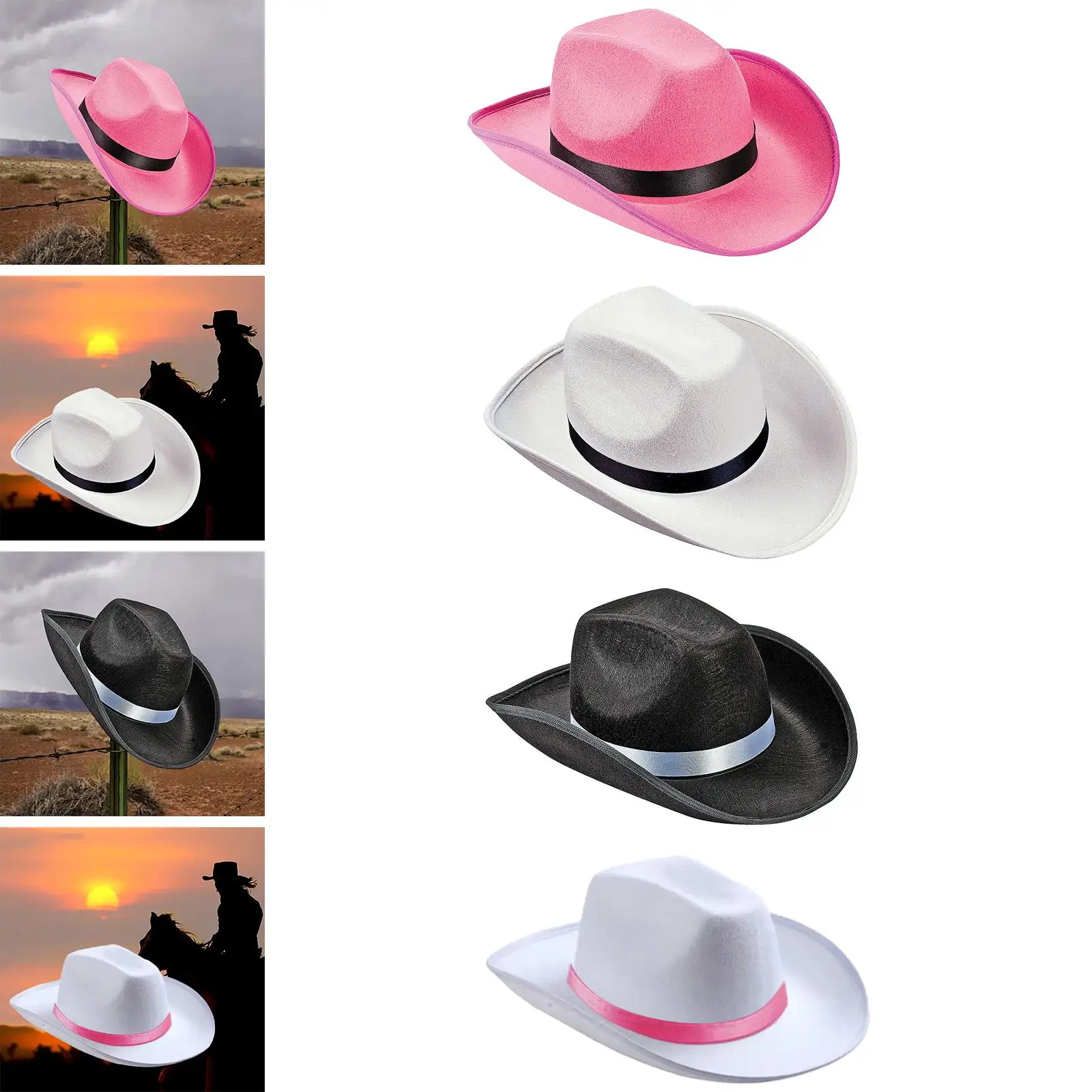 Chapeau de cowboy occidental pour hommes et femmes, casquette à large bord, chapeaux de cowgirl pour la mariée